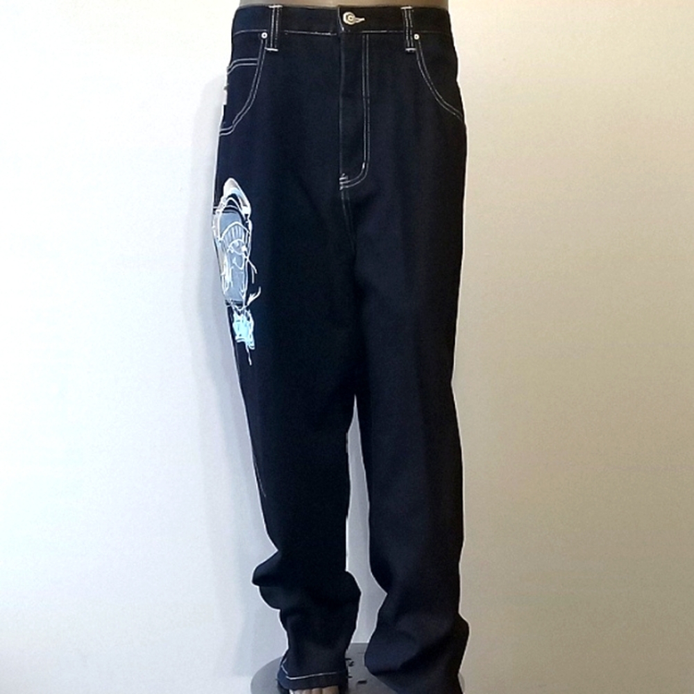 Vintage 1pc Men's Black Jeans with Embroidered Detail by SOUTHPOLE